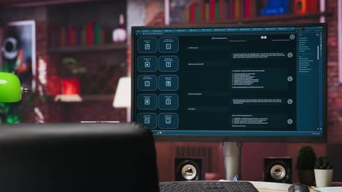 Computer Setup in Bright Apartment Showing Large Language Model Program