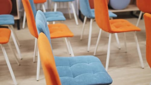 Meeting Room with Blue and Orange Chairs