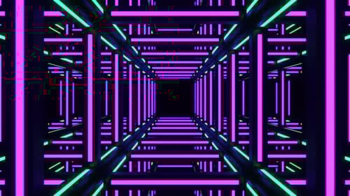 Purple And Turquoise Movement Through Neon Frame Background Vj Loop In 4K
