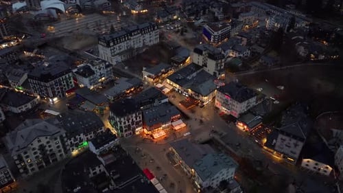 Night Aerial View of Chamonix, France