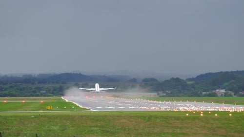 Cinematic footage of a jet plane taking off.