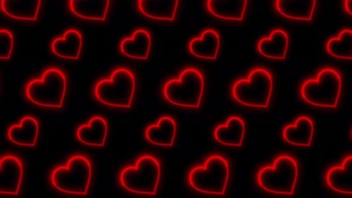 Red Neon Hearts Seamless Looping Pattern Background