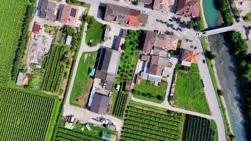 Aerial View of Farmland and Rural Community