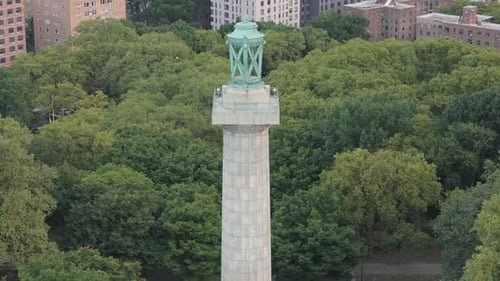 Aerial view of the Prison Ship Martyrs Monument. Shot on an overcast summer morning in Fort Greene P