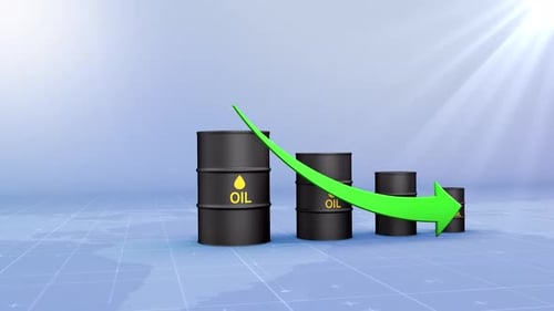 Oil Price Drop with Oil Barrels and Green Arrow Oil Price Decreasing Animation