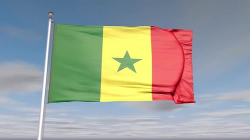 Senegal National Flag Waving with Realistic Sky Background