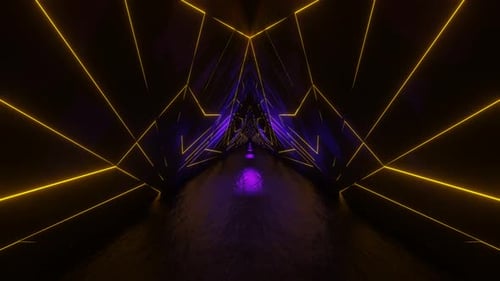 Purple And Yellow Triangular Neon Glow Tunnel Background Vj Loop In 4K