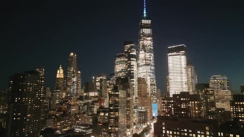 Manhattan Night City Twilight in Manhattan New York Aerial view of New York City at sunset
