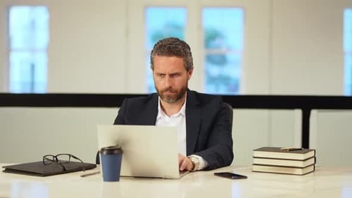 Business Man Entrepreneur Startup Owner in Modern Office Occupation Person in Work Space Business