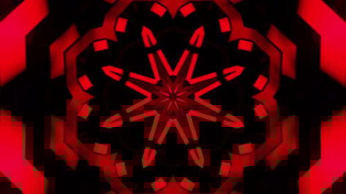 Red and black abstract design with black background. Kaleidoscope VJ loop