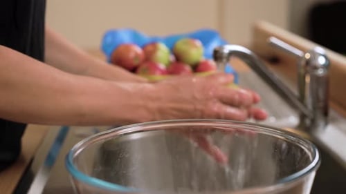 Washing Apples Under Running Water Preparing Homemade Compote Rinsing Fresh Fruits Cleaning Them for