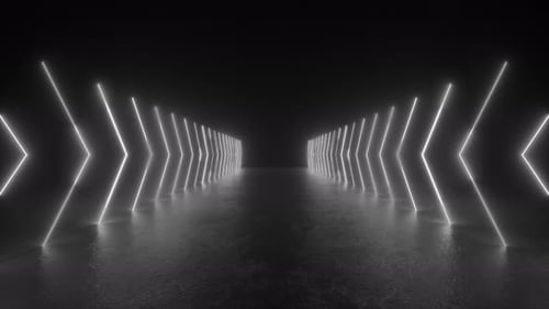 Monochrome Photo of Neon-Lit Tunnel