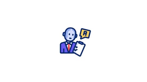 Animated Professional with Clipboard and Speech Bubble Icon