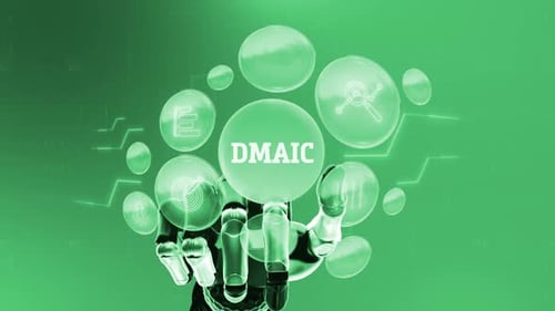 Futuristic Robotic Hand Interacting with Digital Business Process Icons