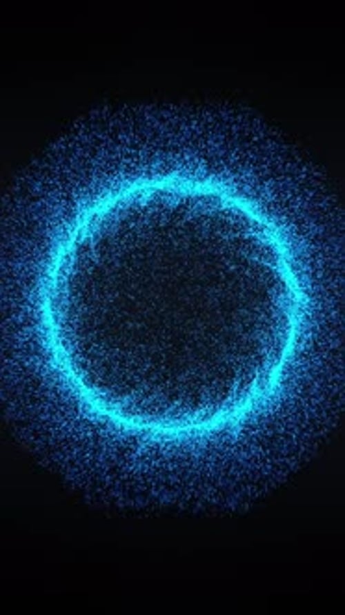 Abstract Blue Technology Background with Glowing Portal of Swirling Particles