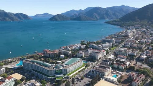 Aerial Video Resort Hotel with Pools and Sea Turkey Aerial