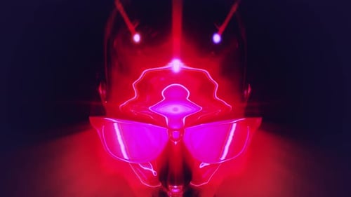 Le casque au néon brille d'un rouge vif