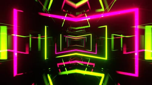 Light Green And Pink Neon Corridor With Glowing Frames Background Vj Loop I 4K