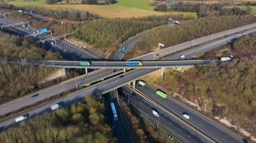 Aerial View of a Busy Highway and Freeway Interchange