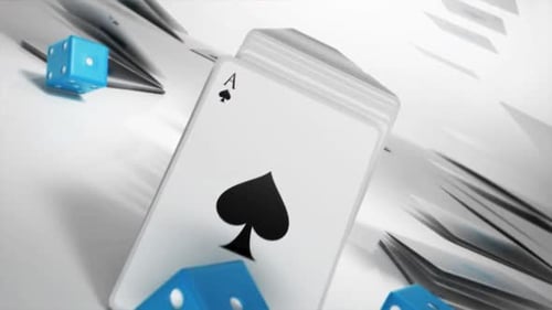 Pelle à cartes à jouer blanche ornée de dés bleus
