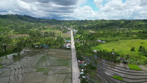 An Aerial View of the Long Road That Runs Through the Rice Terraces and Tends to the Center of the