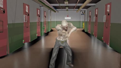 Creepy Zombie Stalking in a Prison Hallway