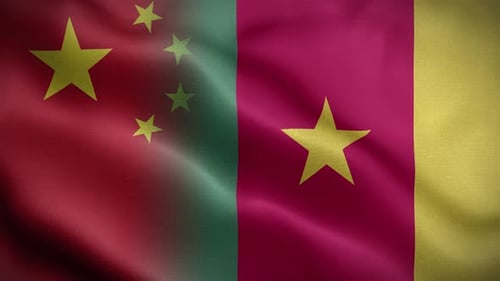 Combined Flags of China and Cameroon Waving Seamlessly