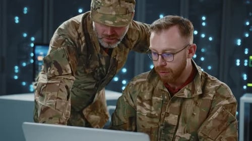 Two Military Men Working on Software Development in National Security Office Cyberspace Army