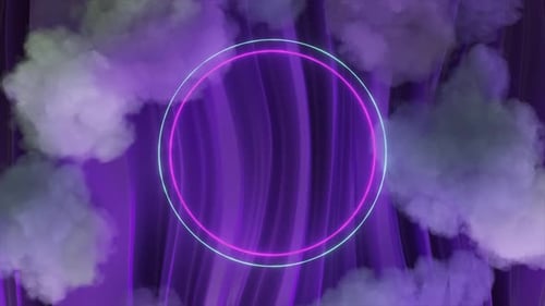 Atmospheric 3D Visualization of a Neon Pink Ring Encased in Dense Mystical Purple Clouds Set Against