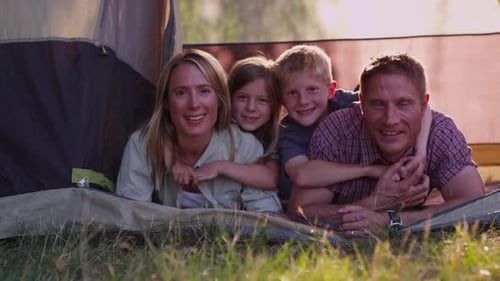 Portriat of Camping Family in Tent Adult