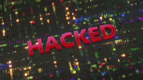 Hacked warning and damaged digital code. Internet crime or Cyber attack concept.