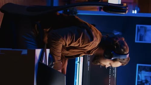 It Admin Using Multimonitor Desktop Setup and Notebook to Finish Tasks