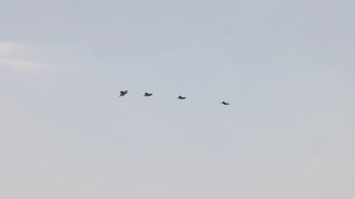Military Jets Flying in Formation Against Clear Sky