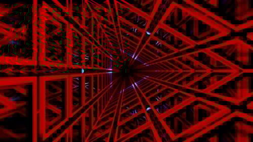 Triangular tunnel red squares with black abstract background. Looped animation
