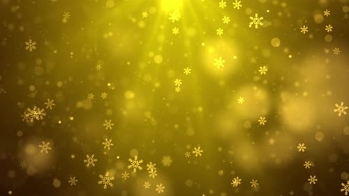 Golden Sparkling Snowflakes and Light Rays Festive Background