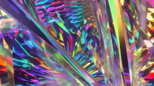Abstrakte 3D-Bewegungsgrafik von prismatischen Kristallsplittern, die sich drehen