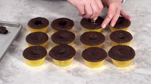 Time Lapse Filling in Chocolate Cupcakes with Chocolate Ganache