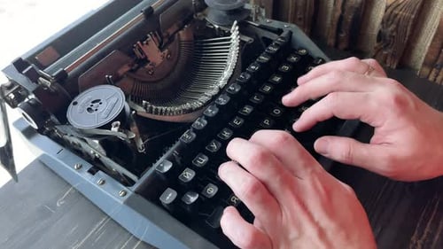 Writing a Book and Typing Old Typewriter Top View Man Typing on Old Vintage Retro Typewriter News