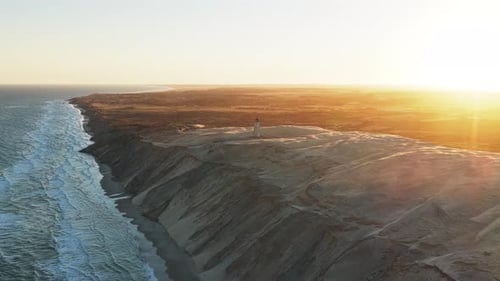 Aerial view of Rubjerg Knude Lighthouse, Denmark.