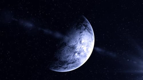 Rotierender kalter Planet im Weltraum