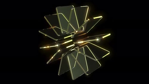 Modern Abstract Geometric Shapes Rotating with Golden Glow