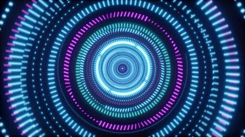 Abstract Circular Cybernetic Tunnel With Glowing Neon Lights