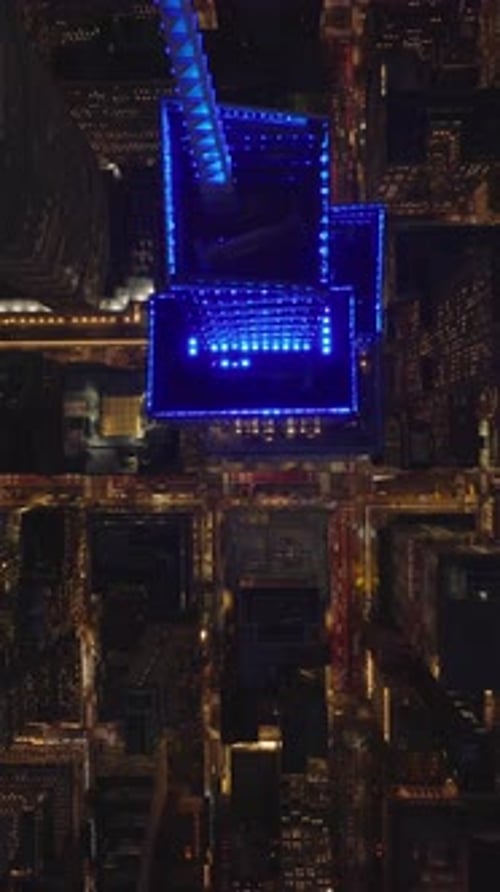 Bird's Eye Views Capture Midtown Manhattan at Night in Slow Motion Skyscrapers and Lively Streets