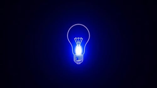 blue color electric bulb , glowing bulb icon, lighting flame energy well bulb animation