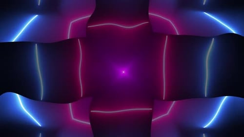Abstract Neon Light Grid Tunnel Loop Background