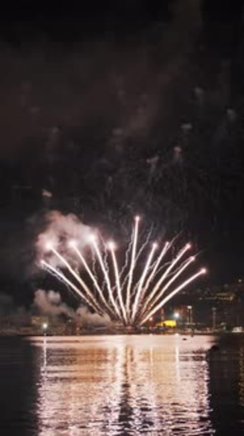 Fireworks with colorful lights over sea