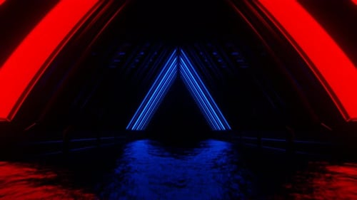 Red And Blue Neon Moving Triangular Arch Tunnel Background Vj Loop In 4K