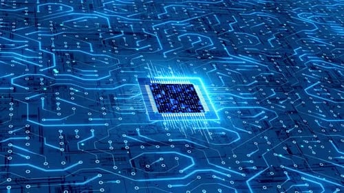 Digital Processor with Glowing Circuit Board Technology Background