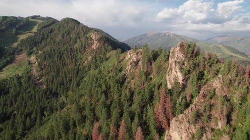 Rocky Mountain Nature Aerial, ridges and peaks in summer,