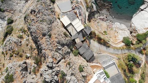 Aerial view of small town at the coast